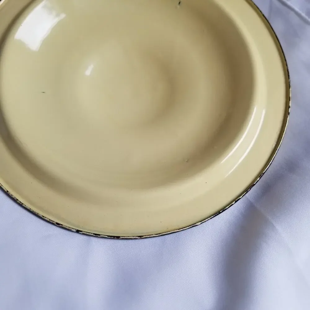 Yellow Enamelware Pan Lid with Black Lip Edge 8 inches Metal Vintage MCM